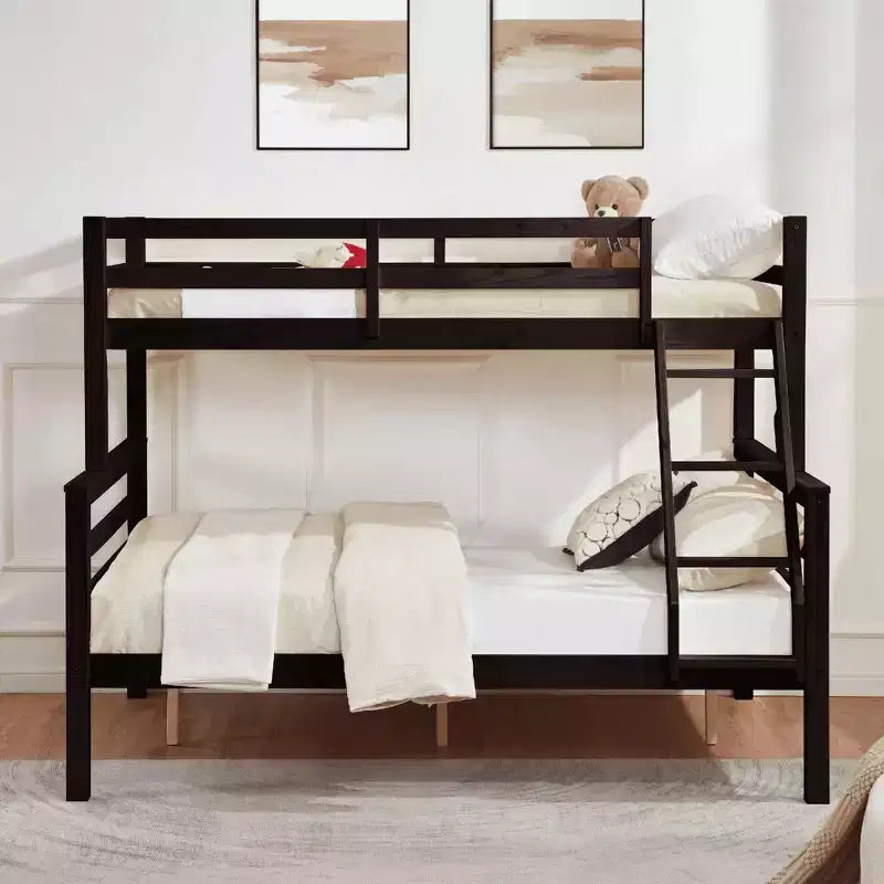 MAYEERTY Letto a castello Twin su Full con scaletta, Struttura letto in legno con sponde alte per bambini, Non richiede rete a doghe/materasso a molle