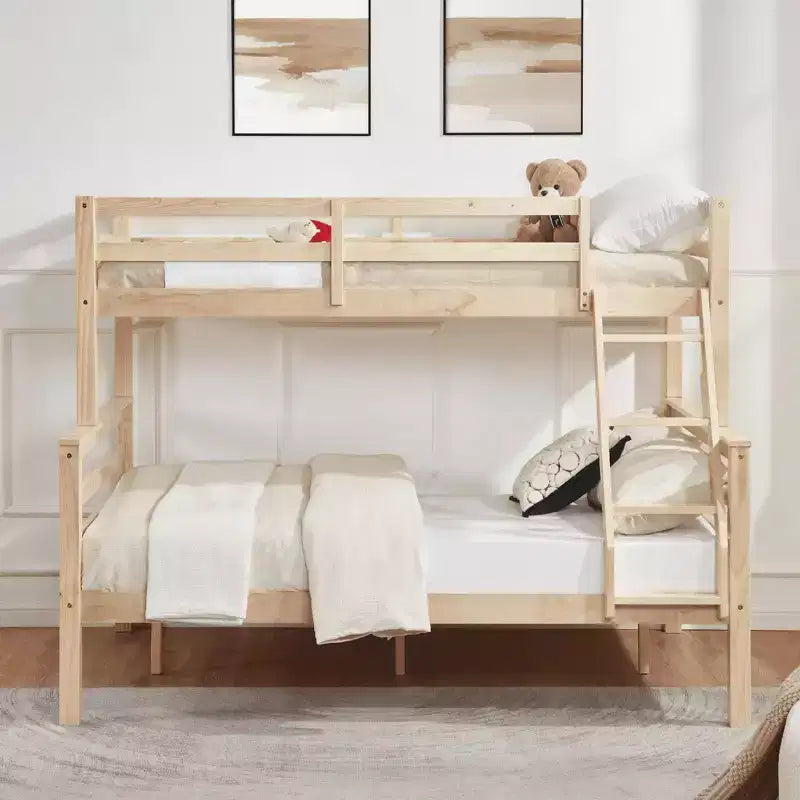 MAYEERTY Letto a castello Twin su Full con scaletta, Struttura letto in legno con sponde alte per bambini, Non richiede rete a doghe/materasso a molle