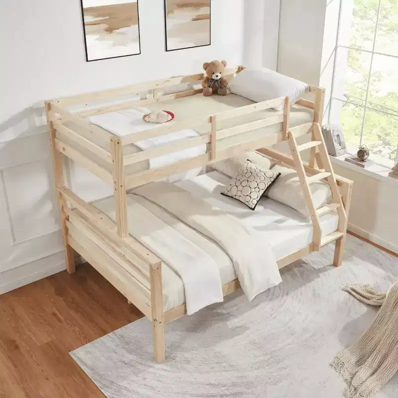 MAYEERTY Letto a castello Twin su Full con scaletta, Struttura letto in legno con sponde alte per bambini, Non richiede rete a doghe/materasso a molle