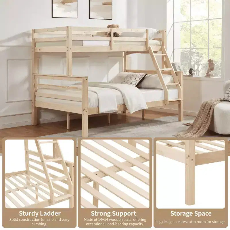 MAYEERTY Letto a castello Twin su Full con scaletta, Struttura letto in legno con sponde alte per bambini, Non richiede rete a doghe/materasso a molle