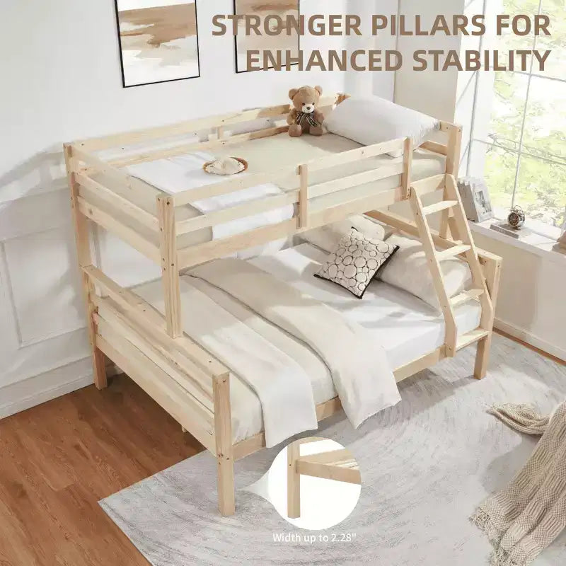 MAYEERTY Letto a castello Twin su Full con scaletta, Struttura letto in legno con sponde alte per bambini, Non richiede rete a doghe/materasso a molle