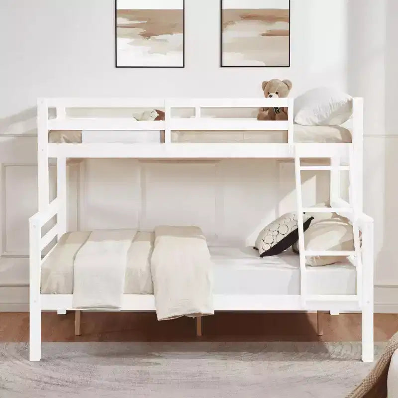 MAYEERTY Letto a castello Twin su Full con scaletta, Struttura letto in legno con sponde alte per bambini, Non richiede rete a doghe/materasso a molle