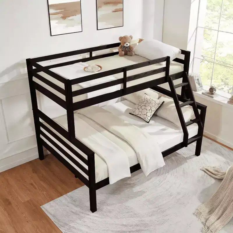 MAYEERTY Letto a castello Twin su Full con scaletta, Struttura letto in legno con sponde alte per bambini, Non richiede rete a doghe/materasso a molle