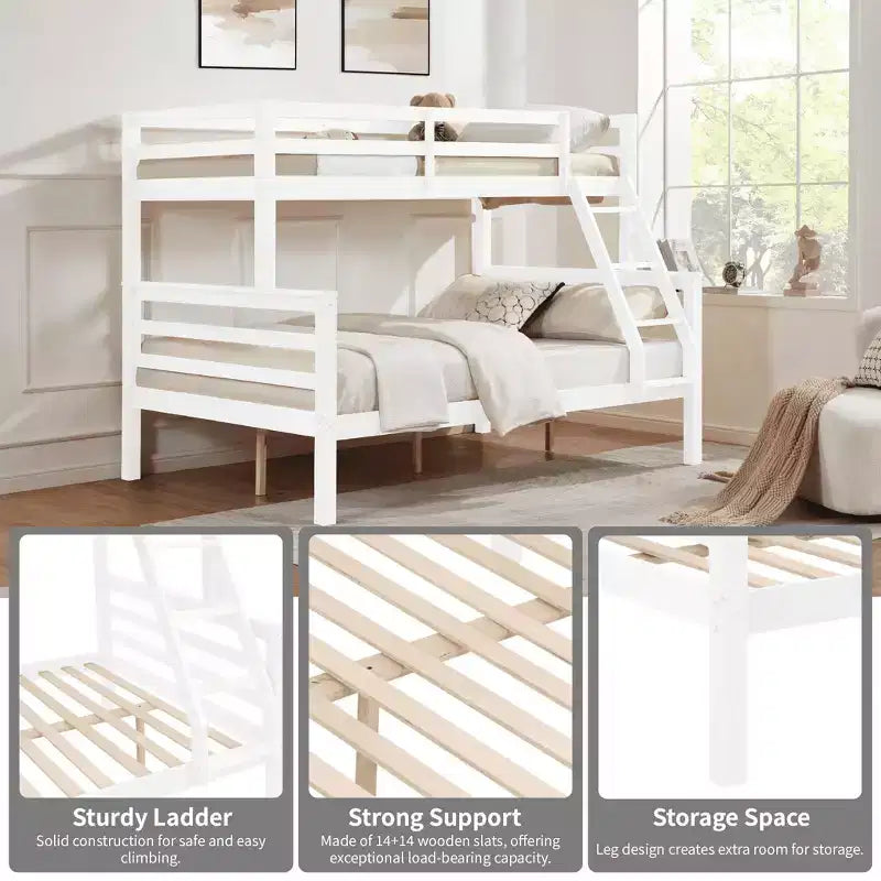 MAYEERTY Letto a castello Twin su Full con scaletta, Struttura letto in legno con sponde alte per bambini, Non richiede rete a doghe/materasso a molle