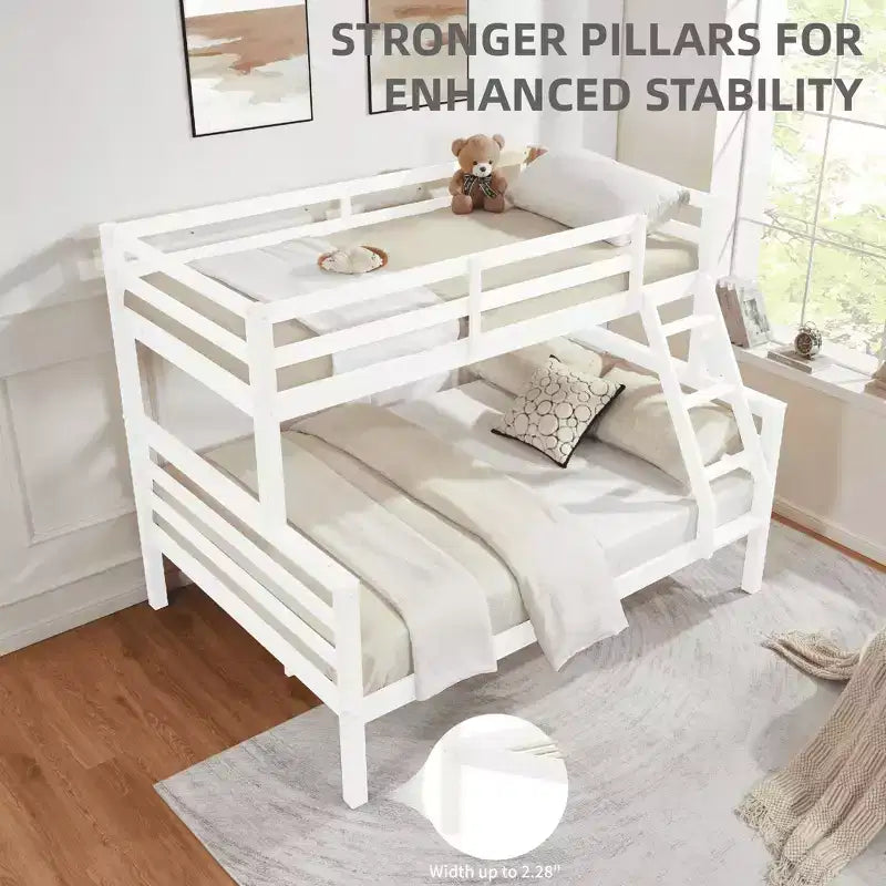 MAYEERTY Letto a castello Twin su Full con scaletta, Struttura letto in legno con sponde alte per bambini, Non richiede rete a doghe/materasso a molle