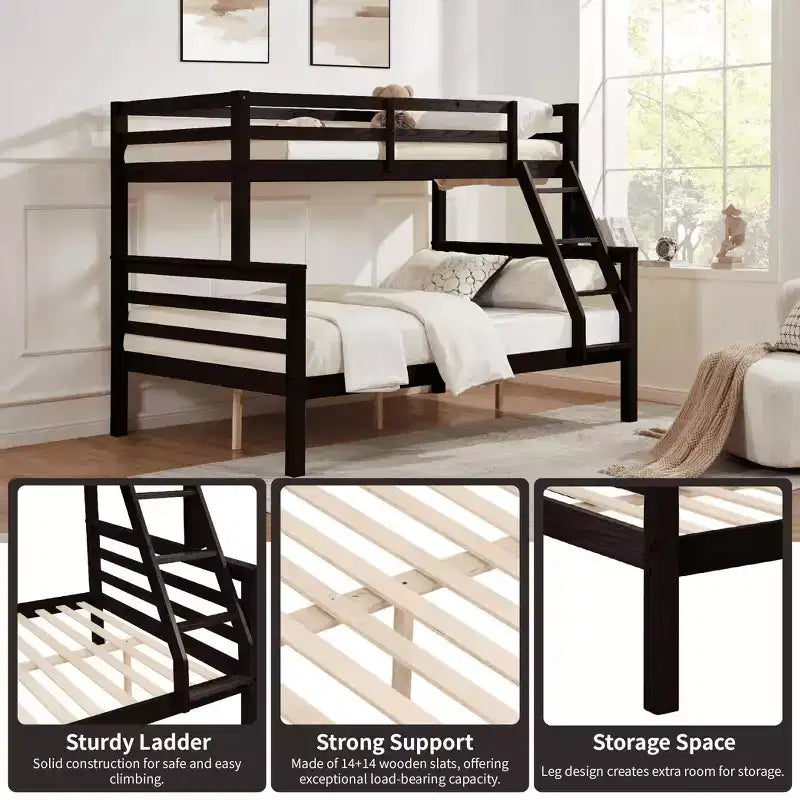 MAYEERTY Letto a castello Twin su Full con scaletta, Struttura letto in legno con sponde alte per bambini, Non richiede rete a doghe/materasso a molle
