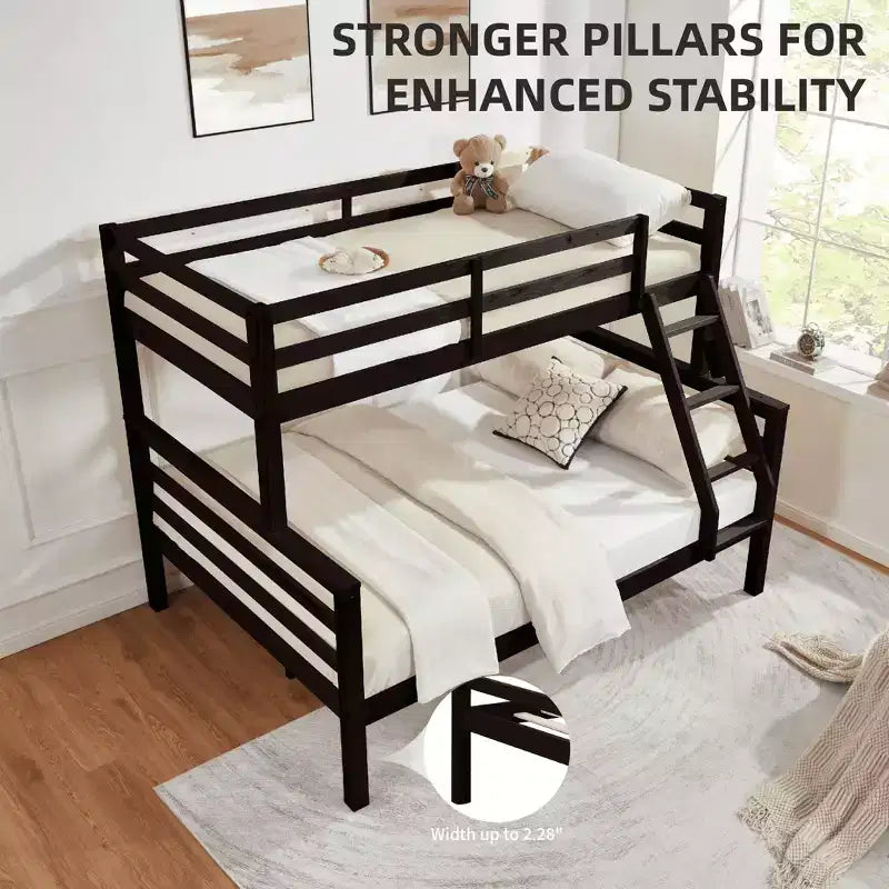 MAYEERTY Letto a castello Twin su Full con scaletta, Struttura letto in legno con sponde alte per bambini, Non richiede rete a doghe/materasso a molle