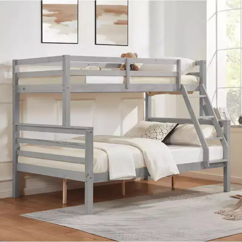 MAYEERTY Letto a castello Twin su Full con scaletta, Struttura letto in legno con sponde alte per bambini, Non richiede rete a doghe/materasso a molle