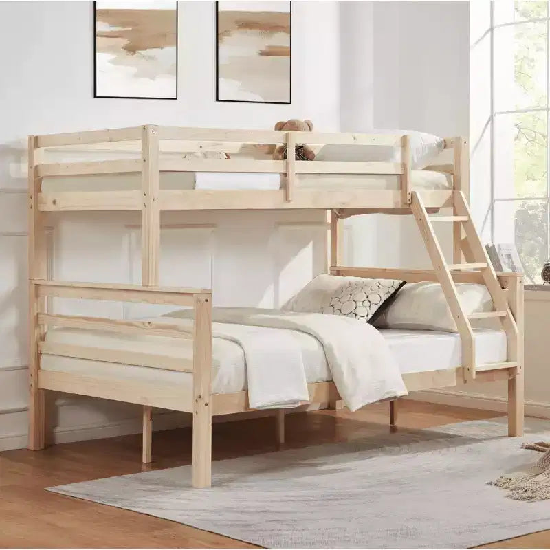 MAYEERTY Letto a castello Twin su Full con scaletta, Struttura letto in legno con sponde alte per bambini, Non richiede rete a doghe/materasso a molle