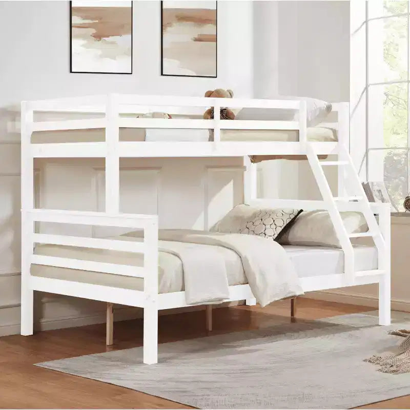 MAYEERTY Letto a castello Twin su Full con scaletta, Struttura letto in legno con sponde alte per bambini, Non richiede rete a doghe/materasso a molle