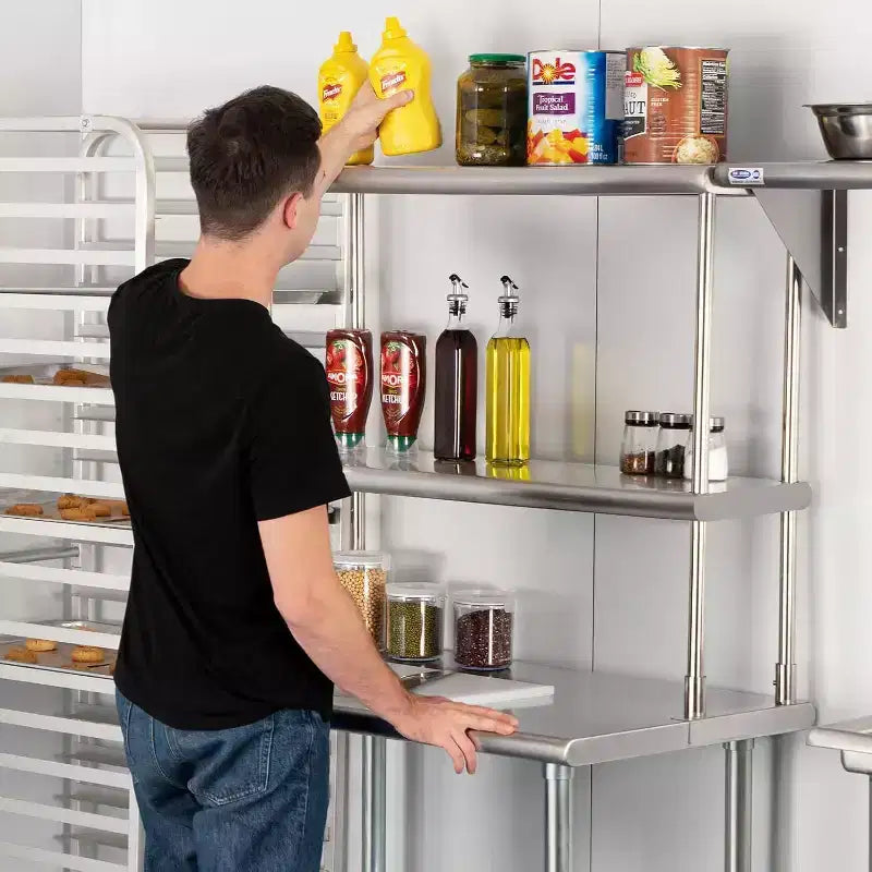 Tavolo da Lavoro in Acciaio Inossidabile Acekool con Alzatina e Ruote, Ripiano Inferiore Regolabile, 30x76/91/122cm, per Cucina, Ristorante, Lavanderia