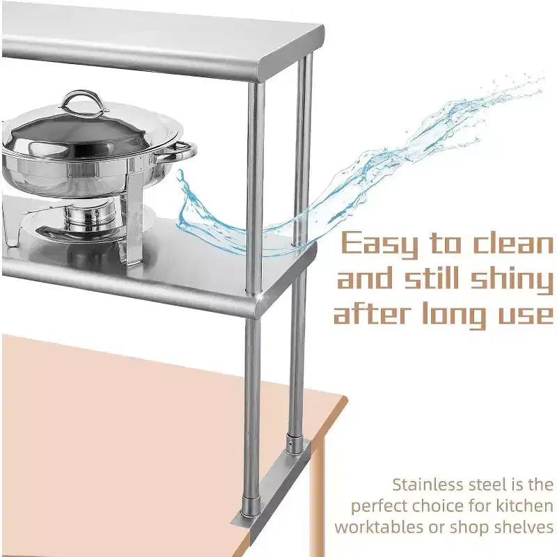 Tavolo da Lavoro in Acciaio Inossidabile Acekool con Alzatina e Ruote, Ripiano Inferiore Regolabile, 30x76/91/122cm, per Cucina, Ristorante, Lavanderia