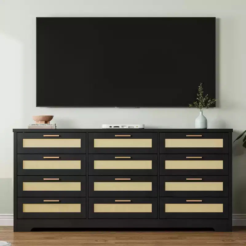 Cassettiera a 12 cassetti per camera da letto, cassettiera moderna in rattan, organizer in legno con cassetti e maniglie, per cameretta, ingresso, soggiorno