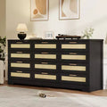 12 Drawer Dresser for Bedroom, Modern Rattan Chest of Drawers, Wood Storage Organizer with Drawers and Handles, for Nursery, Entryway, Living Room