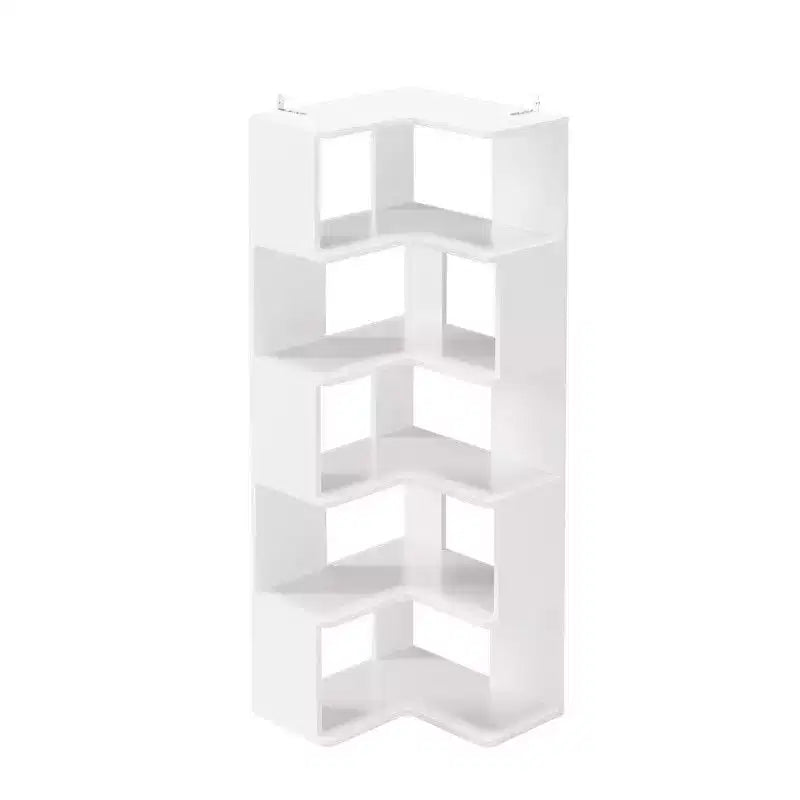 Karl Home Corner Book Shelf, White 6 Tiers , L-Shaped