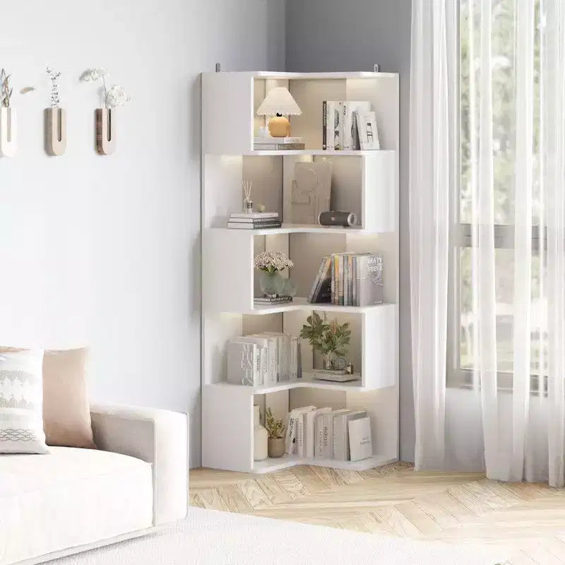 Karl Home Corner Book Shelf, bianco 6 ripiani, a L