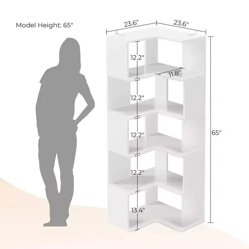 Karl Home Corner Book Shelf, bianco 6 ripiani, a L