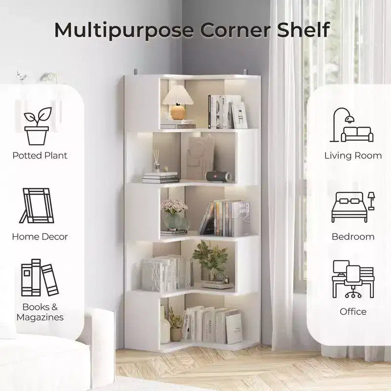 Karl Home Corner Book Shelf, bianco 6 ripiani, a L