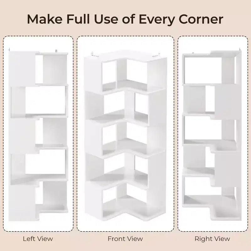 Karl Home Corner Book Shelf, bianco 6 ripiani, a L