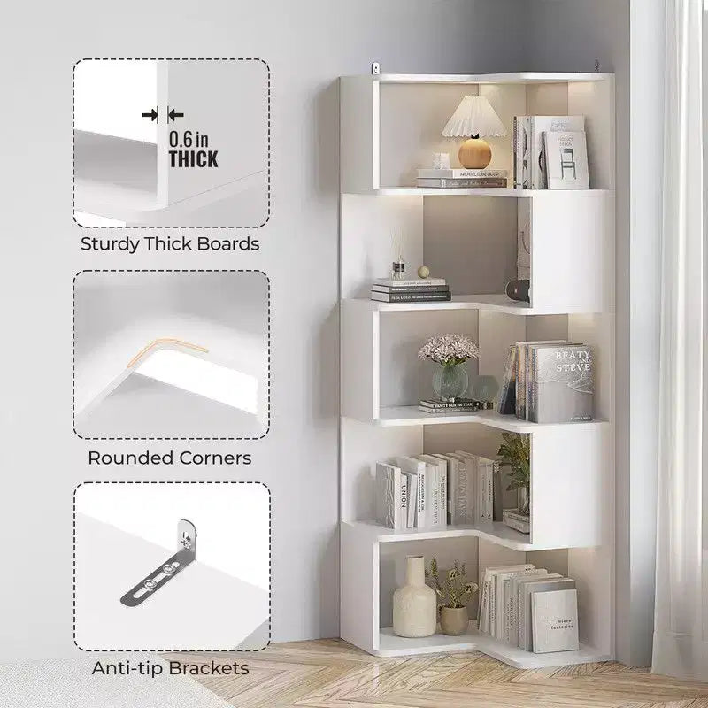 Karl Home Corner Book Shelf, bianco 6 ripiani, a L
