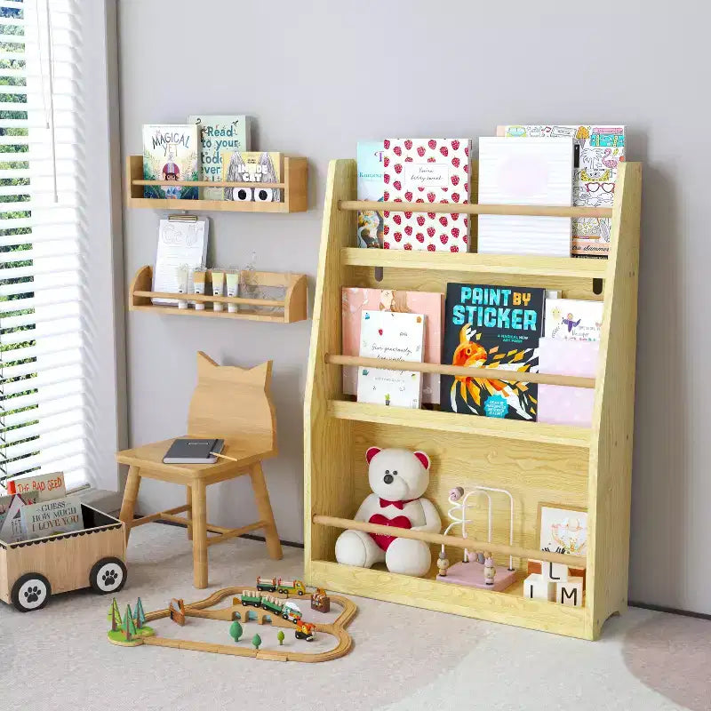 3 Tier Kids Book Shelf,Kids Book Rack, Helps Keep Bedrooms, Playrooms, and Classrooms Organized, Natural