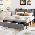 Struttura Letto King Size con 2 Cassetti Contenitore, Letto Imbottito con Testiera, Porta USB e Prese, Nessuna Rete a Molle Necessaria, Facile da Montare