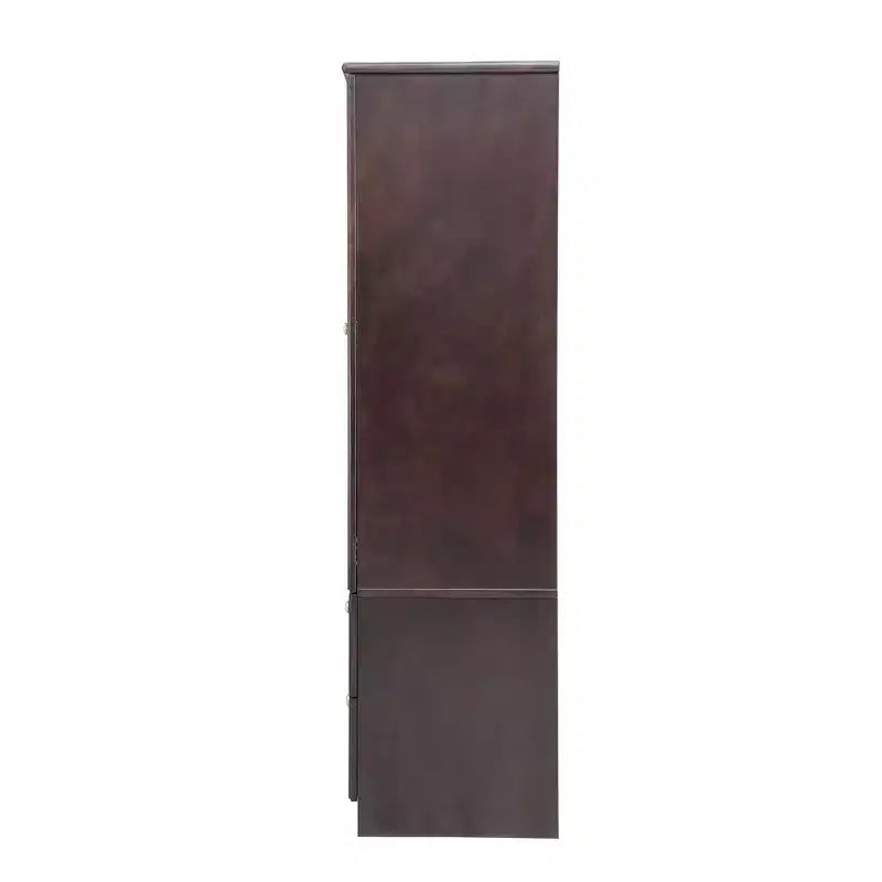61.42" Brownish Black Wood Armoire with 4 Drawers, 2 Mirrors, Hanging Rod and Shelves
