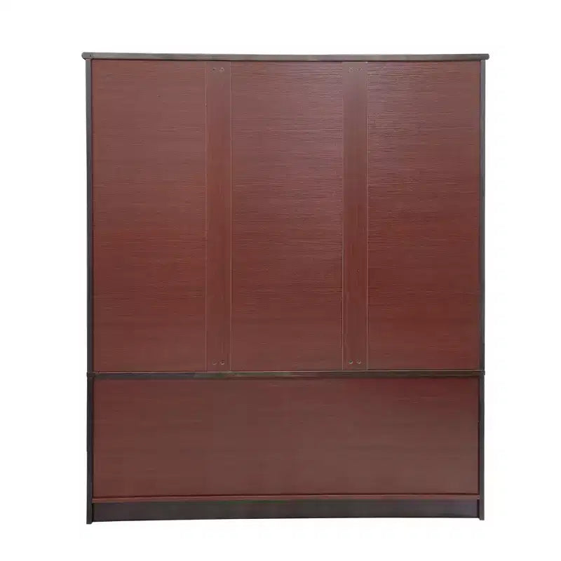 61.42" Brownish Black Wood Armoire with 4 Drawers, 2 Mirrors, Hanging Rod and Shelves