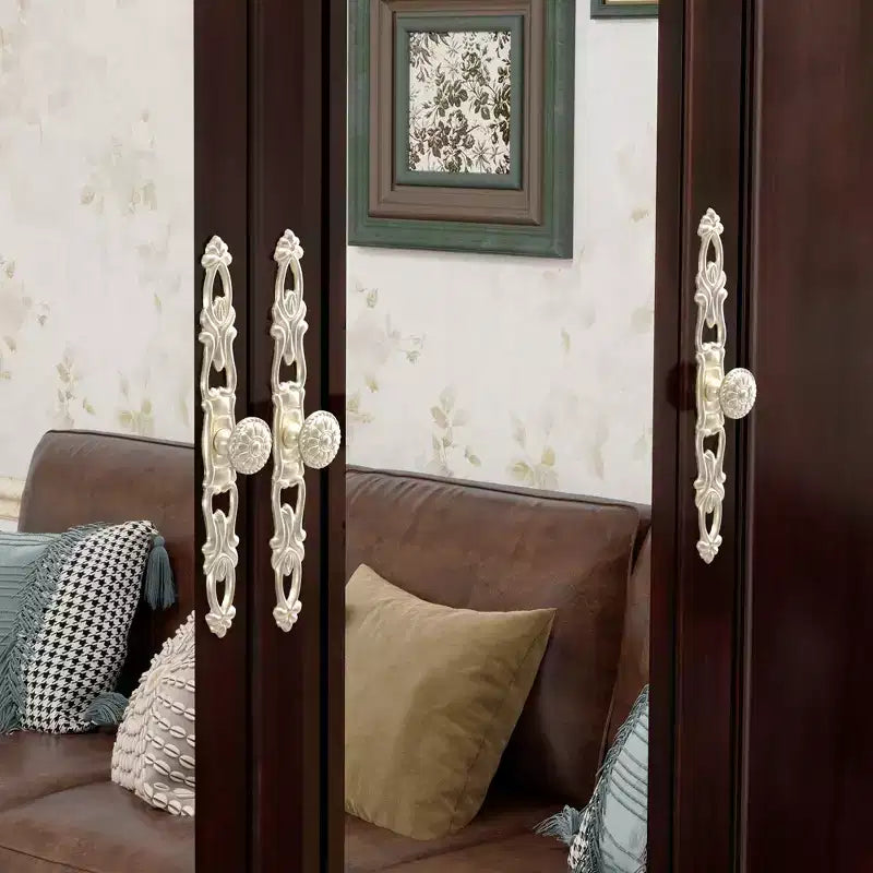 61.42" Brownish Black Wood Armoire with 4 Drawers, 2 Mirrors, Hanging Rod and Shelves