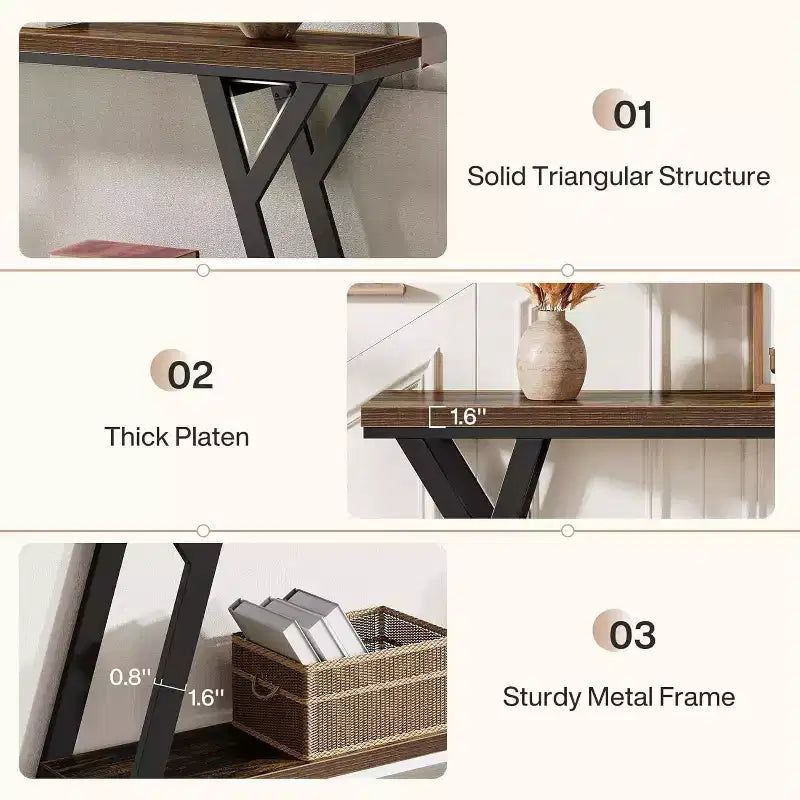 70.9" Narrow Industrial Console Table - 2-Tier Sofa Table for Hallway and Living Room