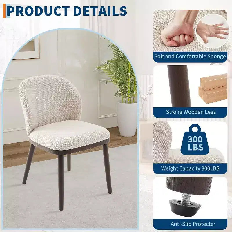 Set of 2 Retro Dining Chairs - PU Leather Seats with Steel Frame, Walnut Accent Backs, Cream
