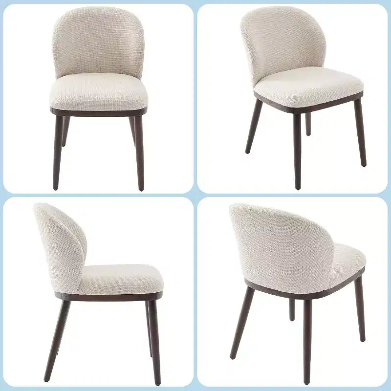 Set of 2 Retro Dining Chairs - PU Leather Seats with Steel Frame, Walnut Accent Backs, Cream