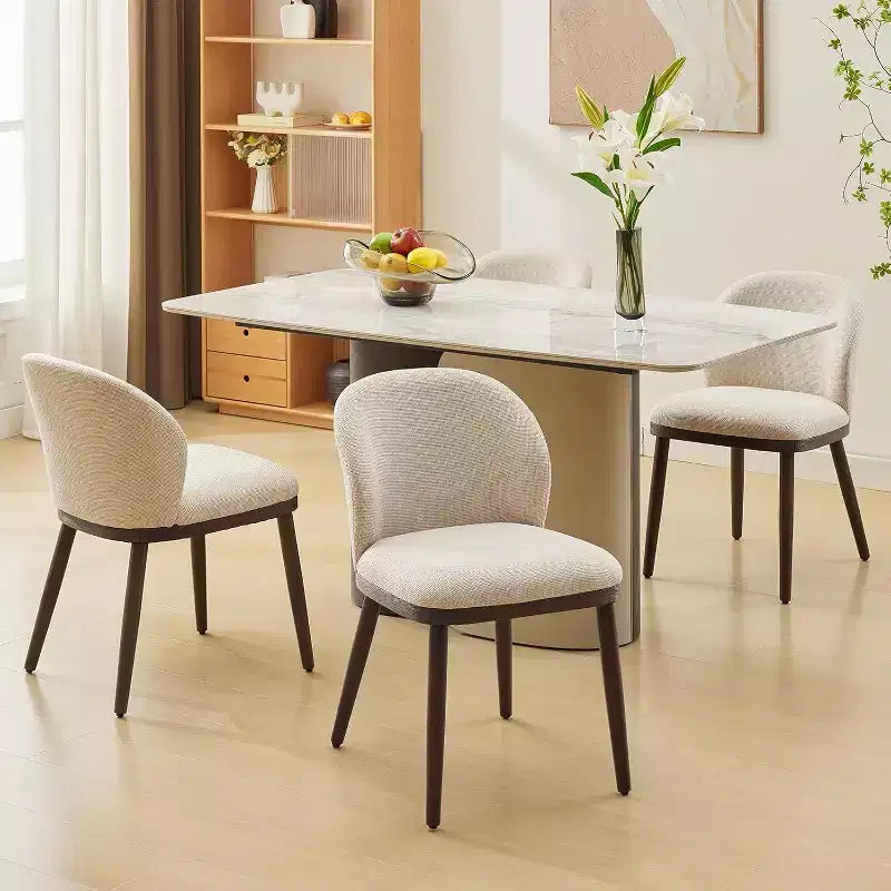 Set of 2 Retro Dining Chairs - PU Leather Seats with Steel Frame, Walnut Accent Backs, Cream