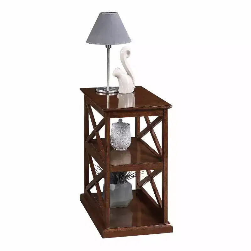 25" Brown Wood Rectangle End Table with 2-Tier Shelving