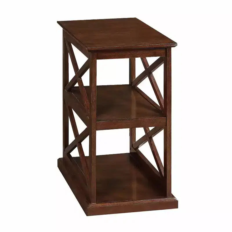 25" Brown Wood Rectangle End Table with 2-Tier Shelving