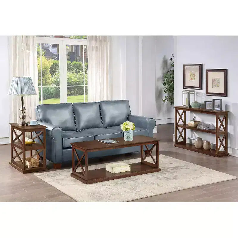 25" Brown Wood Rectangle End Table with 2-Tier Shelving