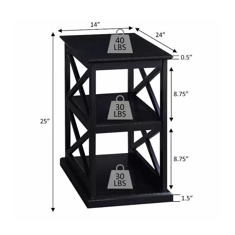 25" Brown Wood Rectangle End Table with 2-Tier Shelving