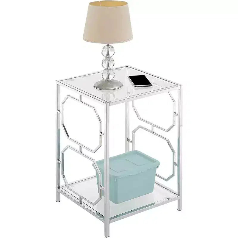 24" Silver Chrome Rectangle Glass End Table