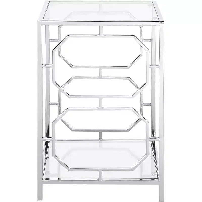 24" Silver Chrome Rectangle Glass End Table