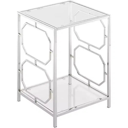 24" Silver Chrome Rectangle Glass End Table