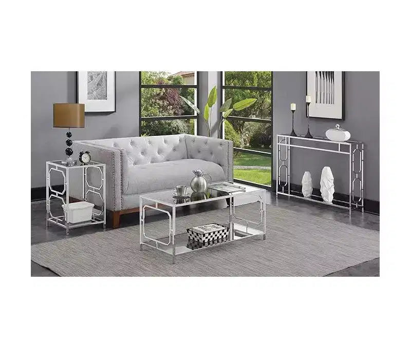 24" Silver Chrome Rectangle Glass End Table
