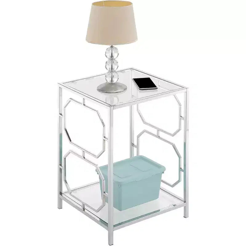 24" Silver Chrome Rectangle Glass End Table