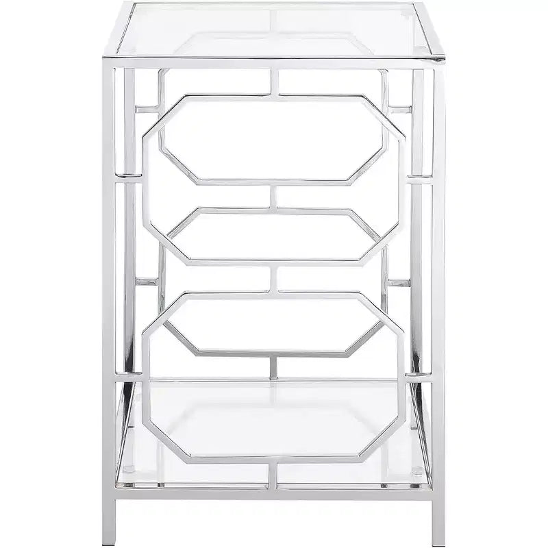 24" Silver Chrome Rectangle Glass End Table