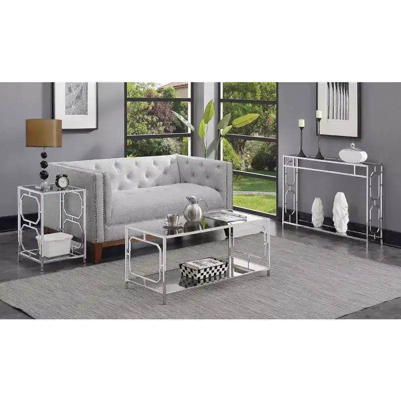 24" Silver Chrome Rectangle Glass End Table