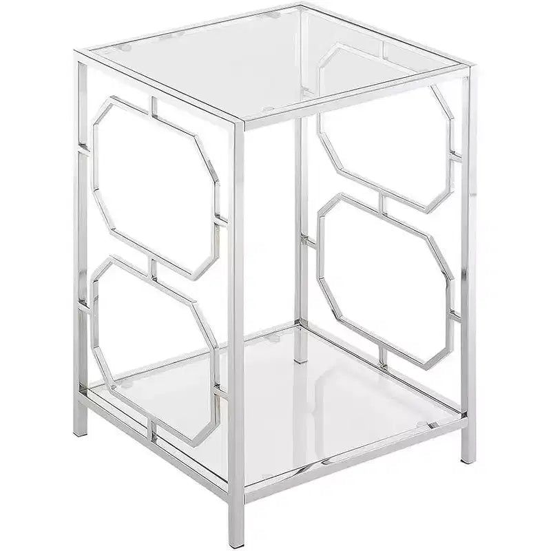 24" Silver Chrome Rectangle Glass End Table
