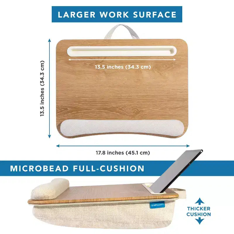 Portable Laptop Lap Desk with Foam Wrist Rest and Microbead Cushion