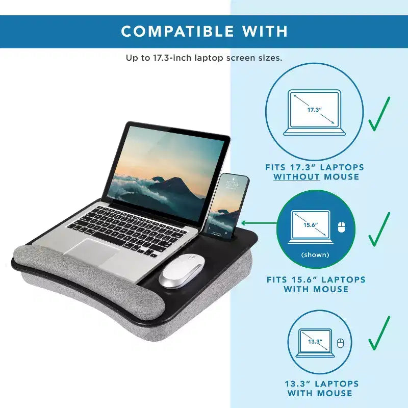 Portable Laptop Lap Desk with Foam Wrist Rest and Microbead Cushion