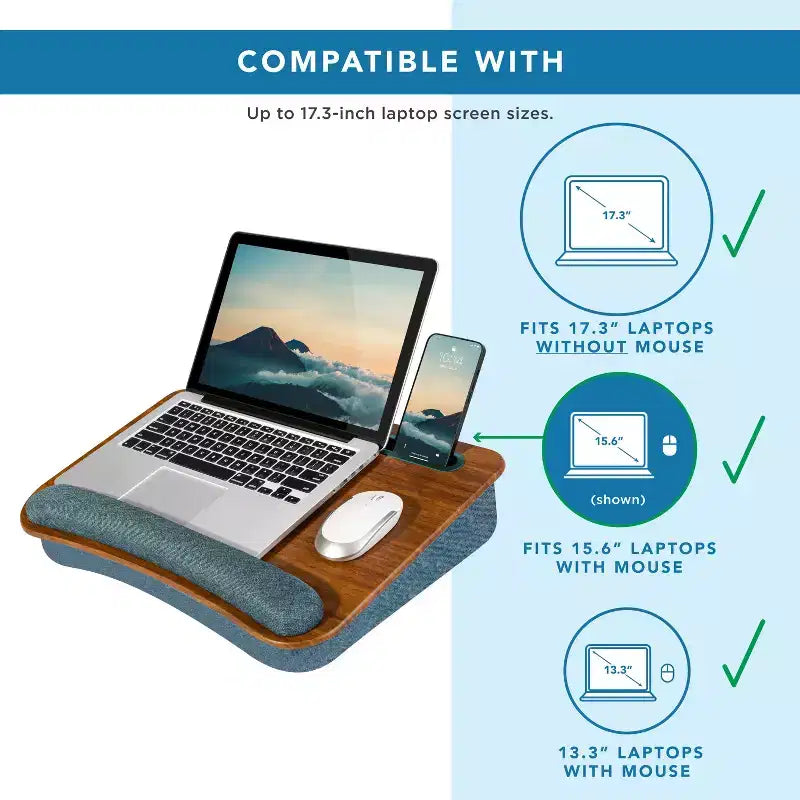 Portable Laptop Lap Desk with Foam Wrist Rest and Microbead Cushion