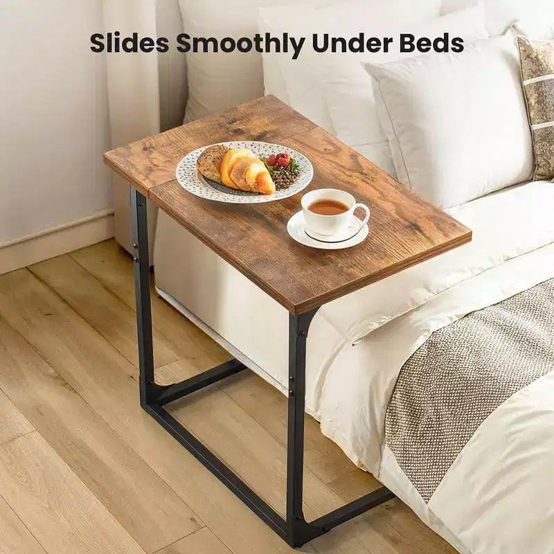 2-Pack C-Shaped Side Table with Metal Frame - Brown, Rustic Design