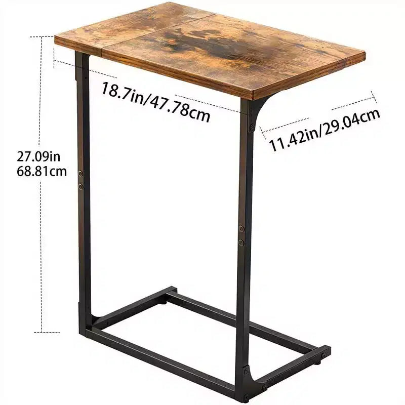 2-Pack C-Shaped Side Table with Metal Frame - Brown, Rustic Design